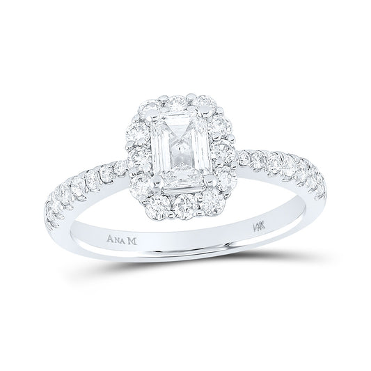 14K White Gold Emerald Diamond Halo Bridal Wedding Engagement Ring 1-1/4 Cttw, Womens Size: 5-10