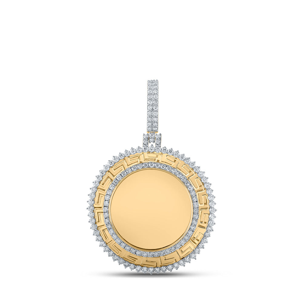10K Yellow Gold Mens Round Diamond Circle Memory Charm Pendant 2-3/4 Cttw