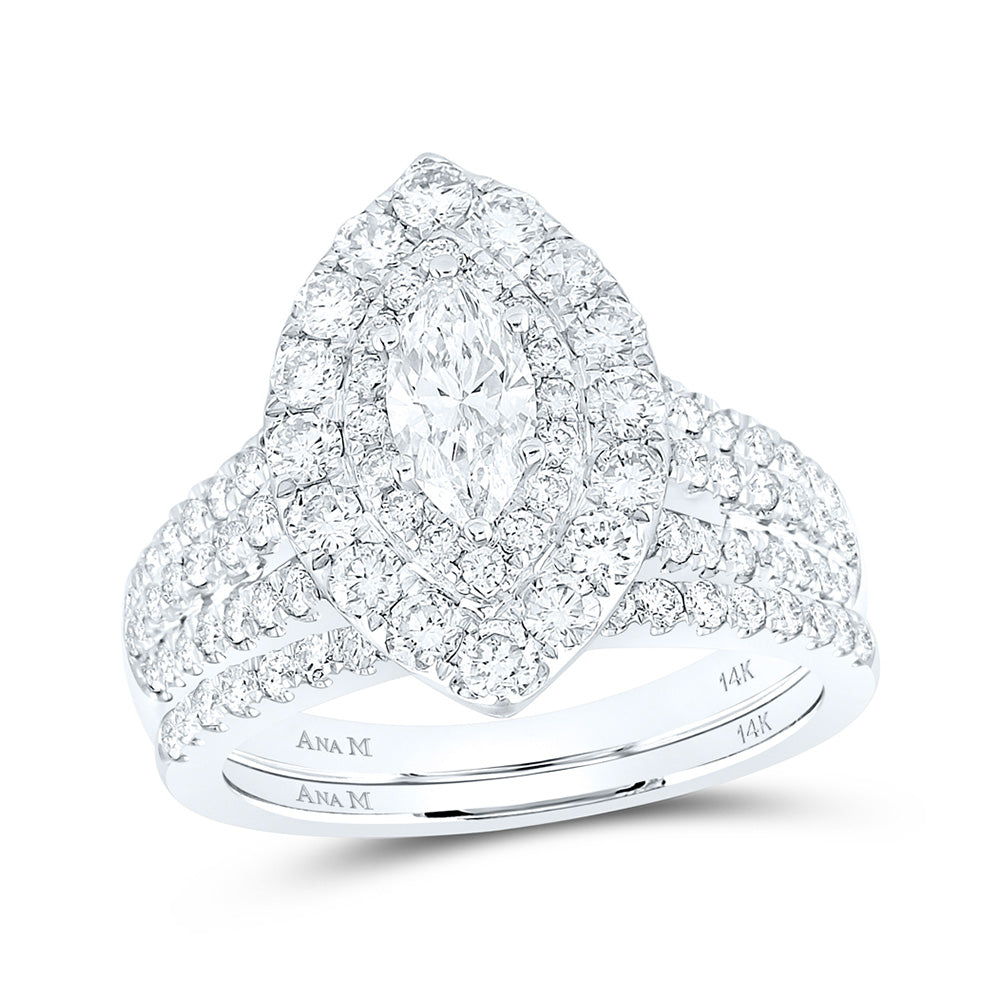 14K White Gold Marquise Diamond Halo Bridal Wedding Ring Band Set 2 Cttw, Womens Size: 5-10