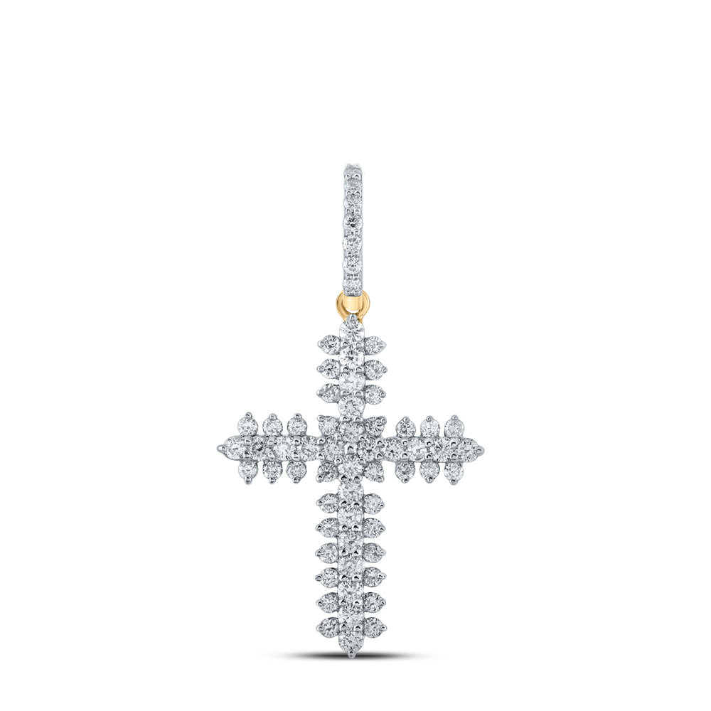 10K Yellow Gold Womens Round Diamond Cross Pendant 3/4 Cttw