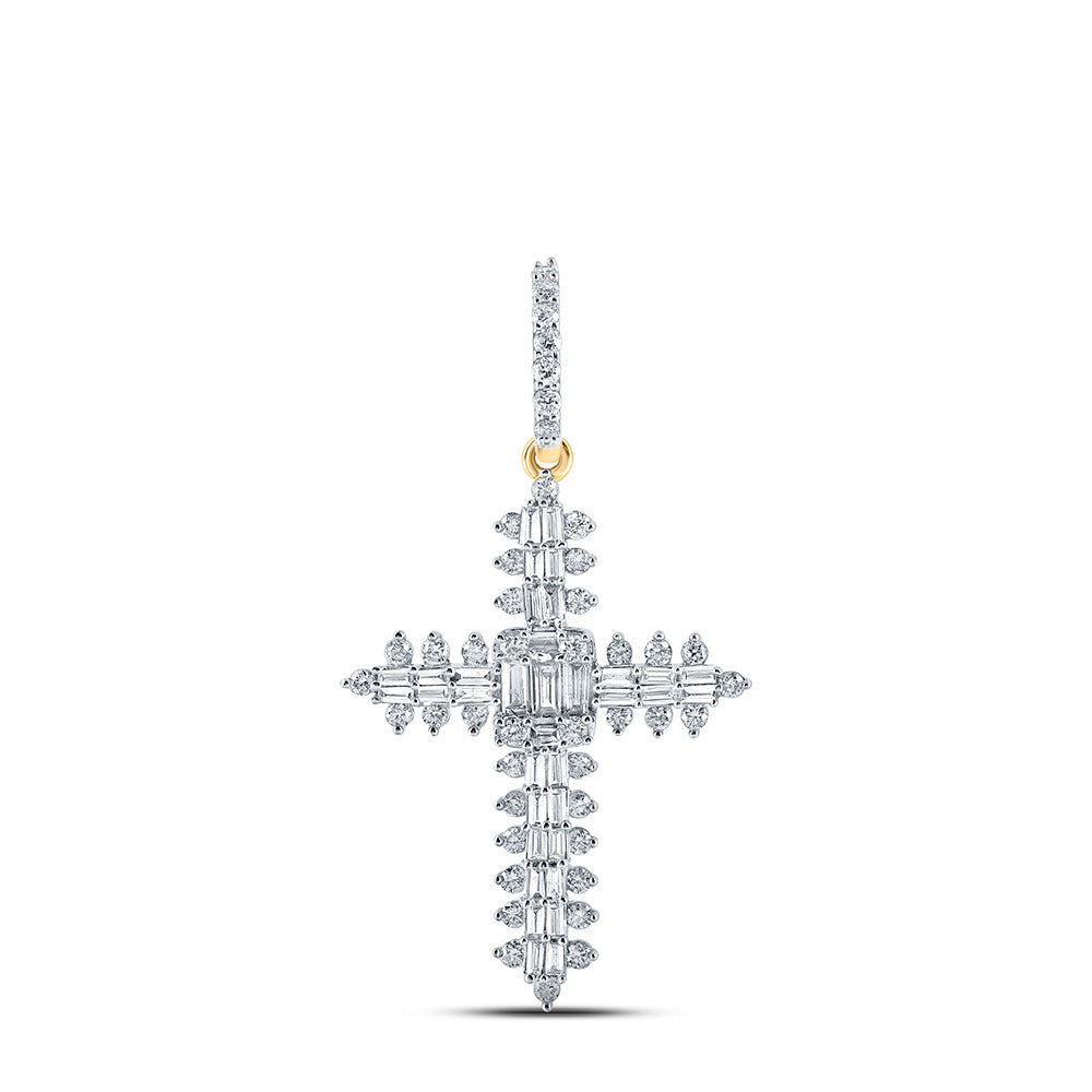 10K Yellow Gold Womens Baguette Diamond Cross Pendant 7/8 Cttw
