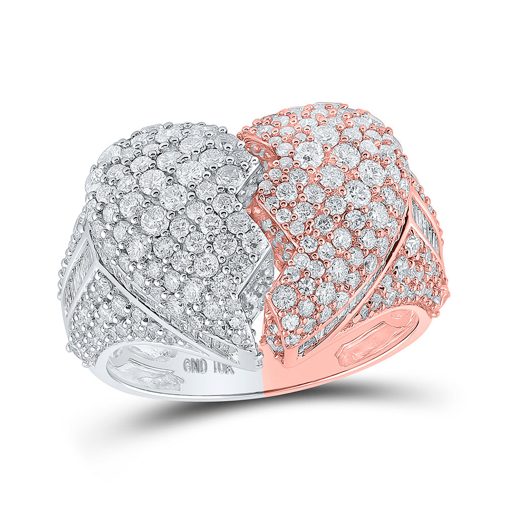 10K Two Or Tri-Tone Gold Mens Baguette Diamond Broken Heart Ring 4-1/4 Cttw, Mens Size: 7-13