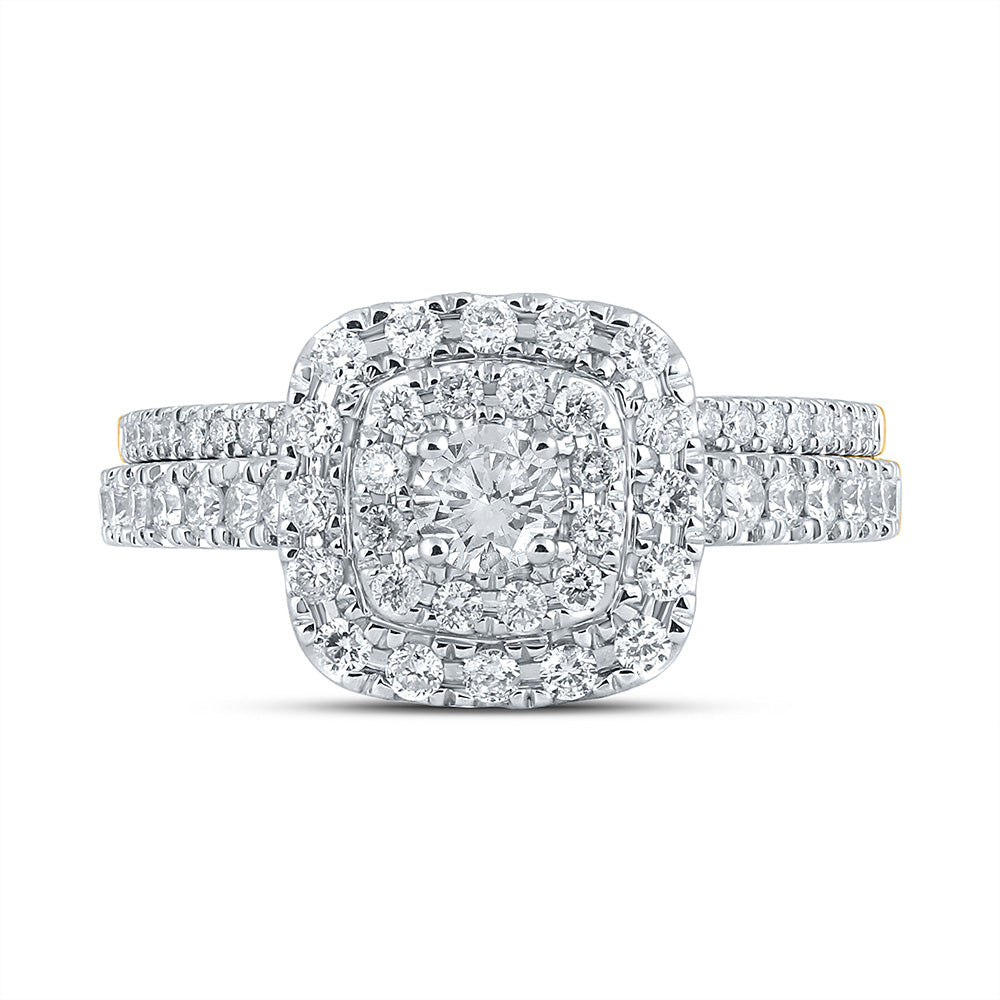 14K Yellow Gold Round Diamond Halo Bridal Wedding Ring Band Set 1 Cttw, Womens Size: 5-10