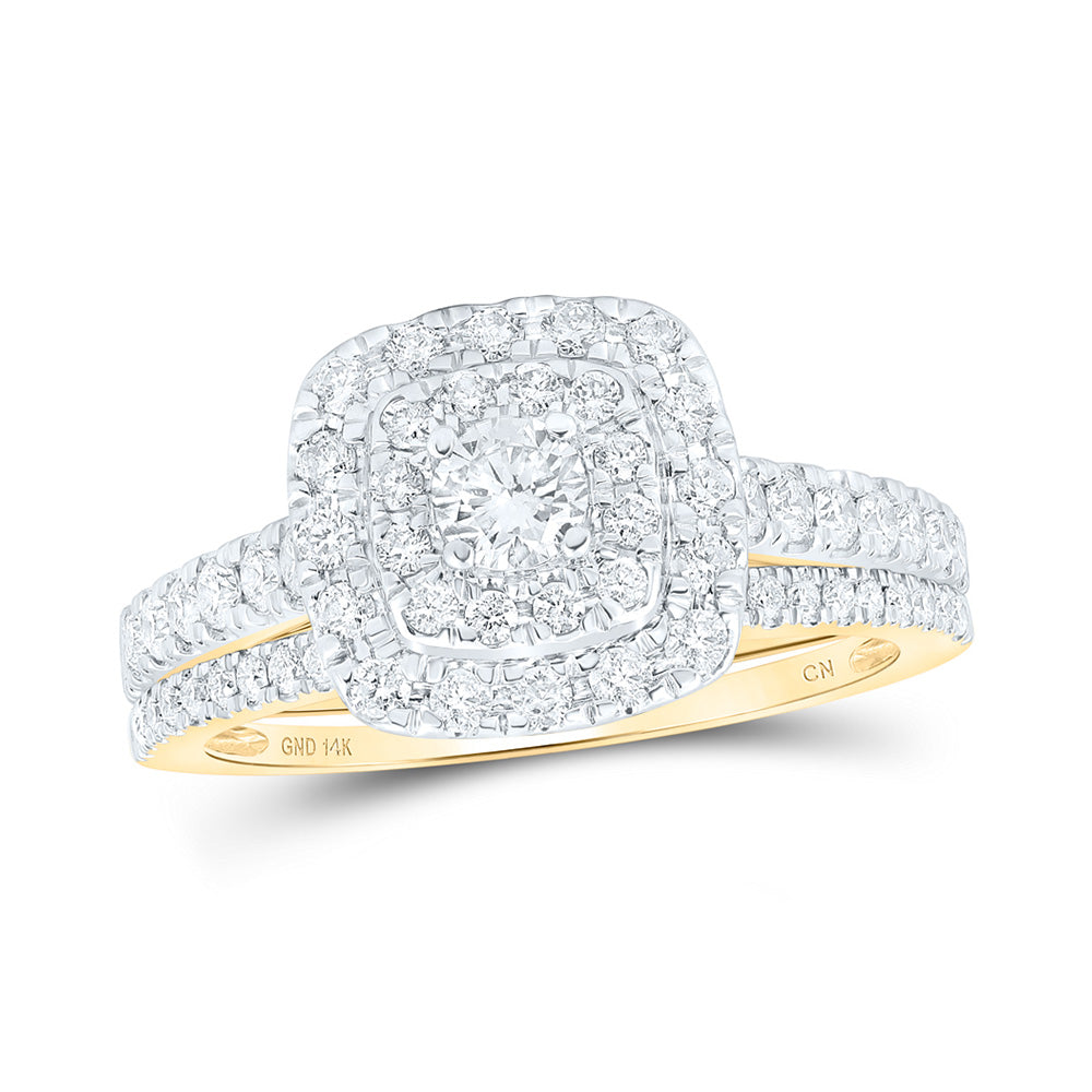 14K Yellow Gold Round Diamond Halo Bridal Wedding Ring Band Set 1 Cttw, Womens Size: 5-10