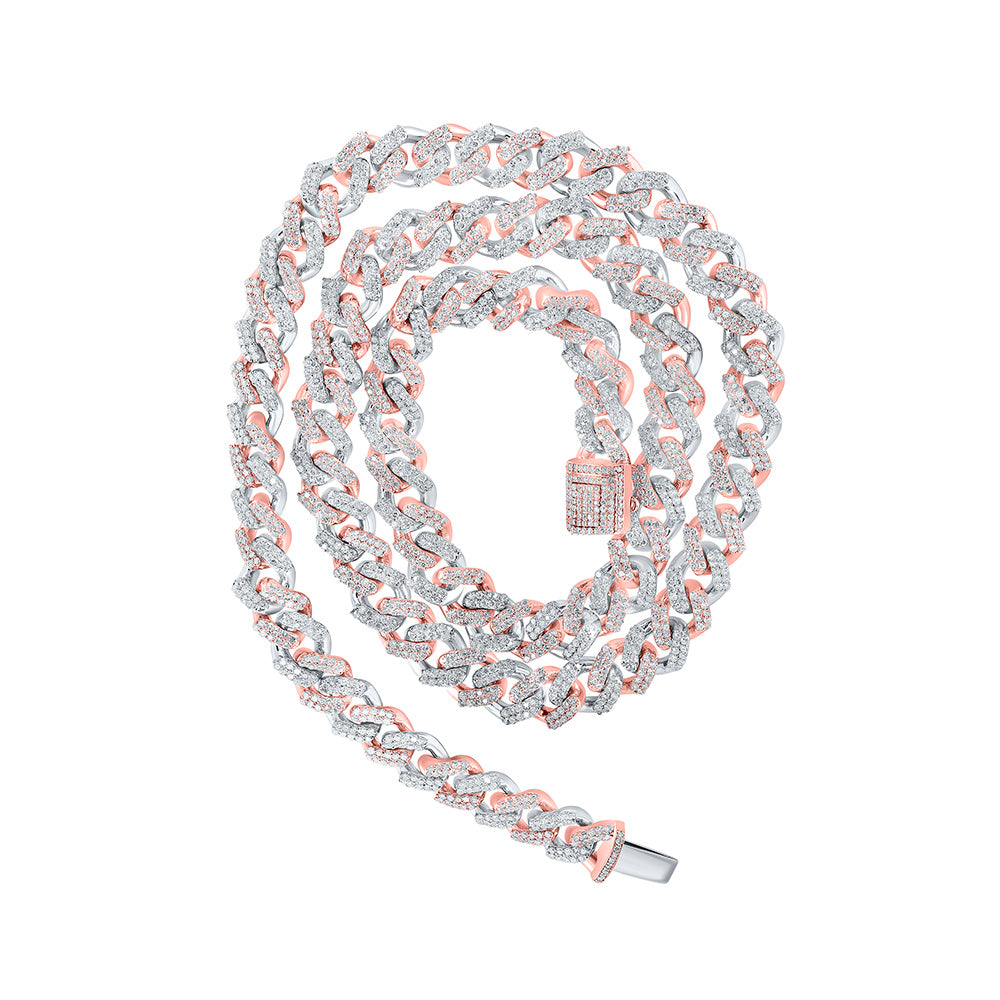 10K Two-tone Gold Mens Round Diamond Cuban Link Chain Necklace 7-1/2 Cttw, Length: 20 In, Width: 0.31 In