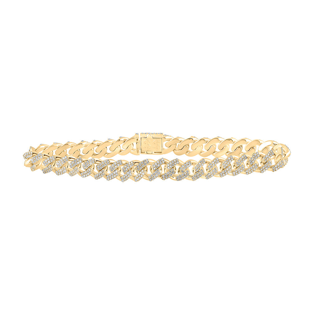 10K Yellow Gold Mens Round Diamond Cuban Link Bracelet 3-3/4 Cttw