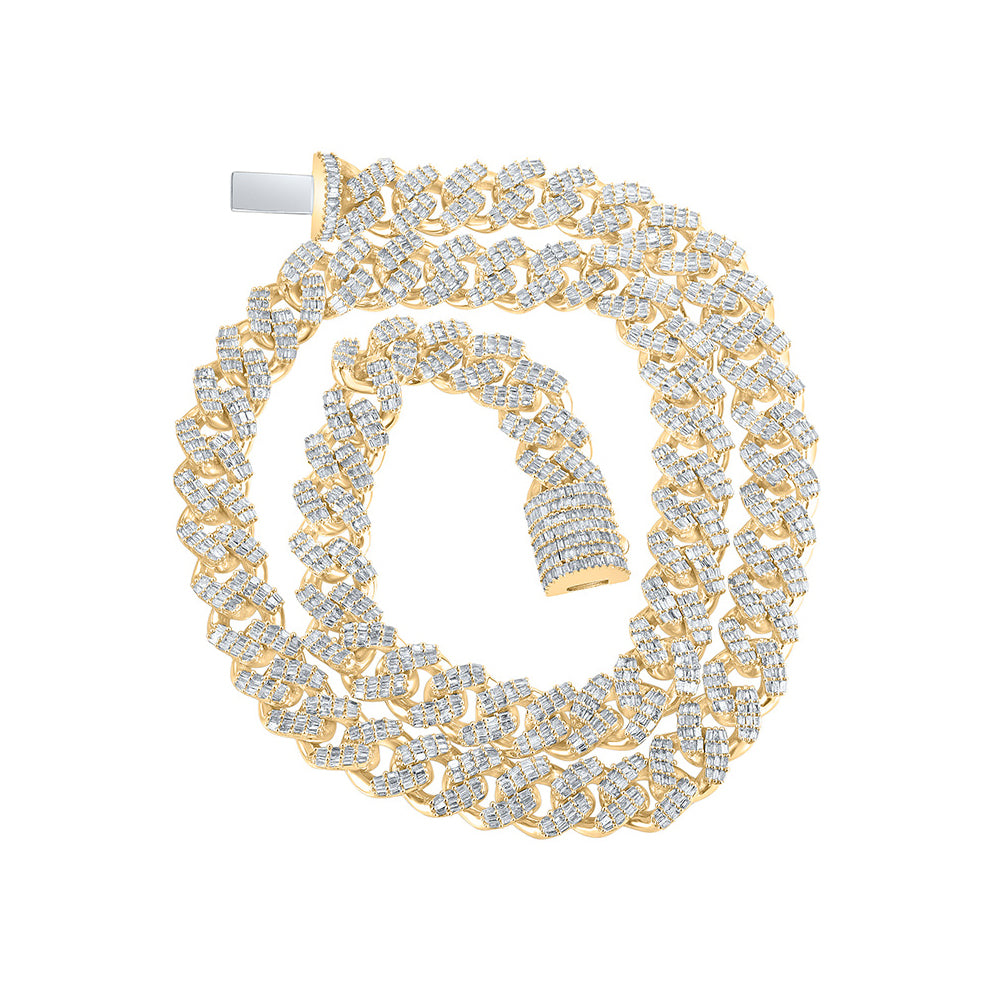 10K Yellow Gold Mens Baguette Diamond Cuban Link Chain Necklace 10 Cttw, Length: 17.99 In, Width: 0.39 In