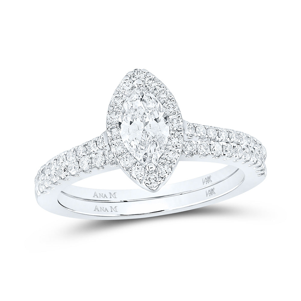 14K White Gold Marquise Diamond Halo Bridal Wedding Ring Band Set 1 Cttw, Womens Size: 5-10