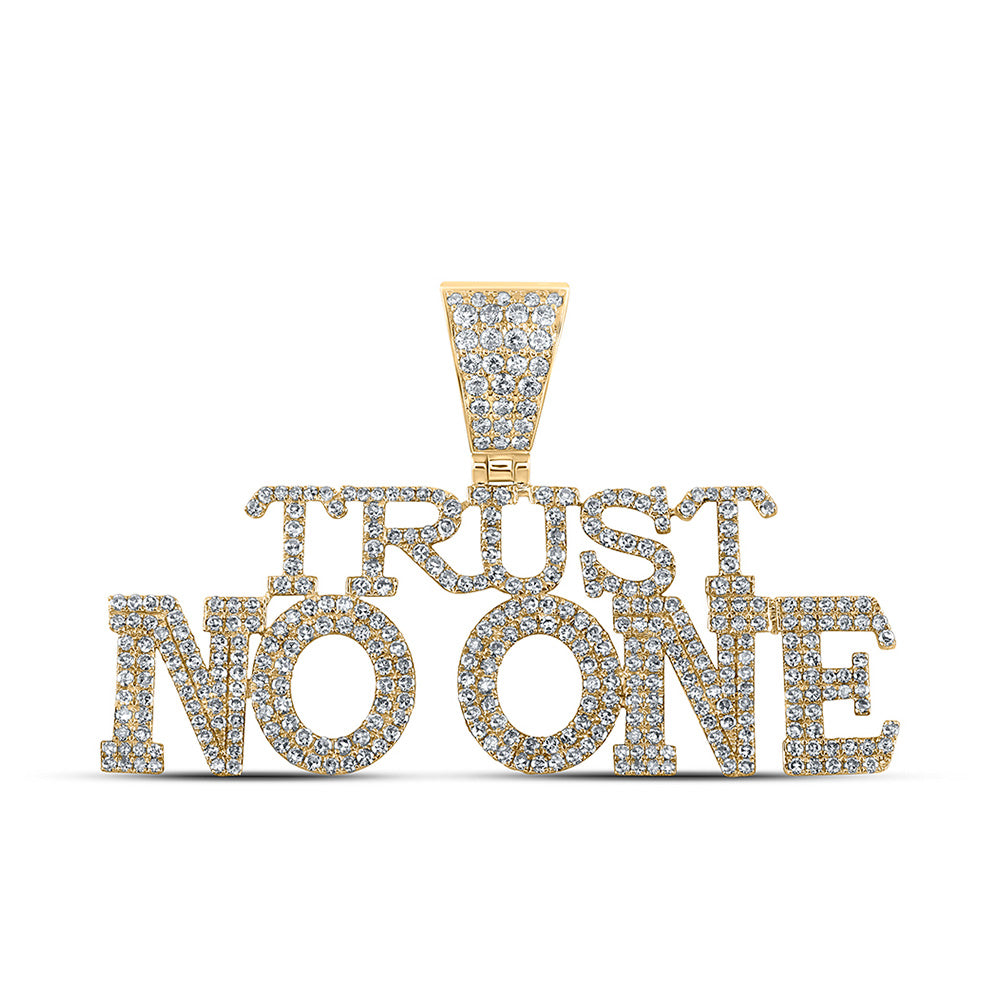 10K Yellow Gold Mens Round Diamond TRUST NO ONE Phrase Charm Pendant 2-1/3 Cttw