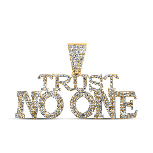 10K Yellow Gold Mens Round Diamond TRUST NO ONE Phrase Charm Pendant 2-1/3 Cttw