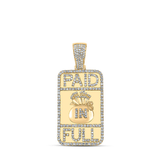 10K Yellow Gold Mens Round Diamond Paid in Full Charm Pendant 2-1/3 Cttw