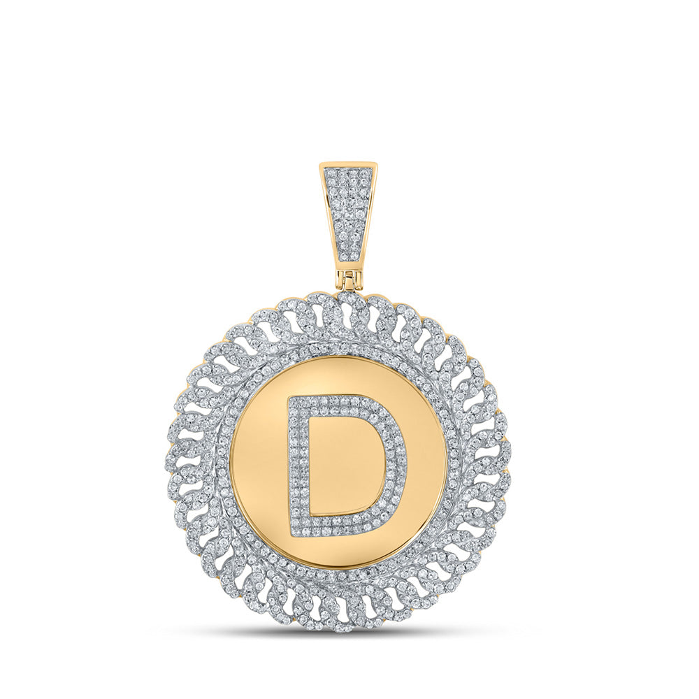 10K Yellow Gold Mens Round Diamond Letter Circle Charm Pendant