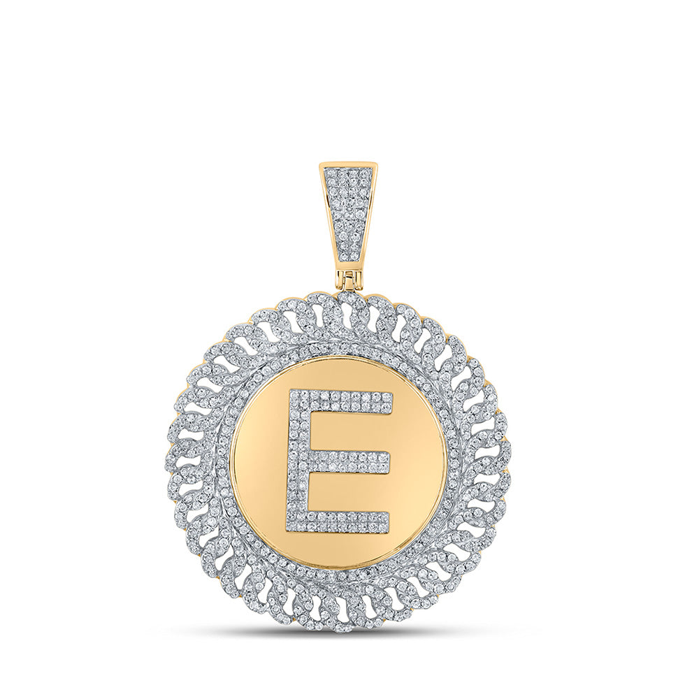 10K Yellow Gold Mens Round Diamond Letter Circle Charm Pendant