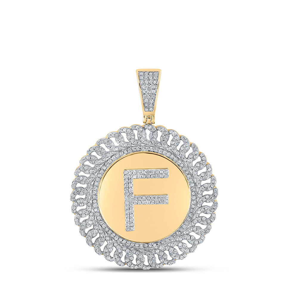 10K Yellow Gold Mens Round Diamond Letter Circle Charm Pendant