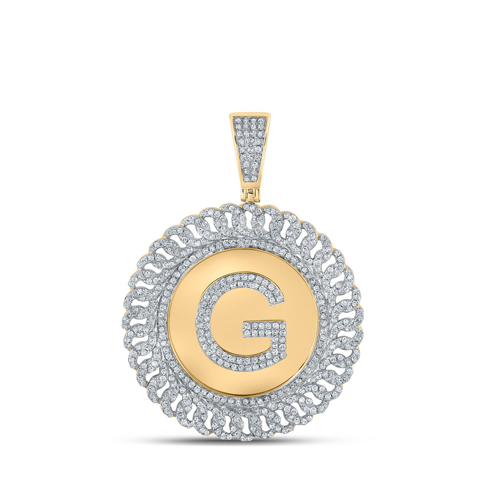 10K Yellow Gold Mens Round Diamond Letter Circle Charm Pendant