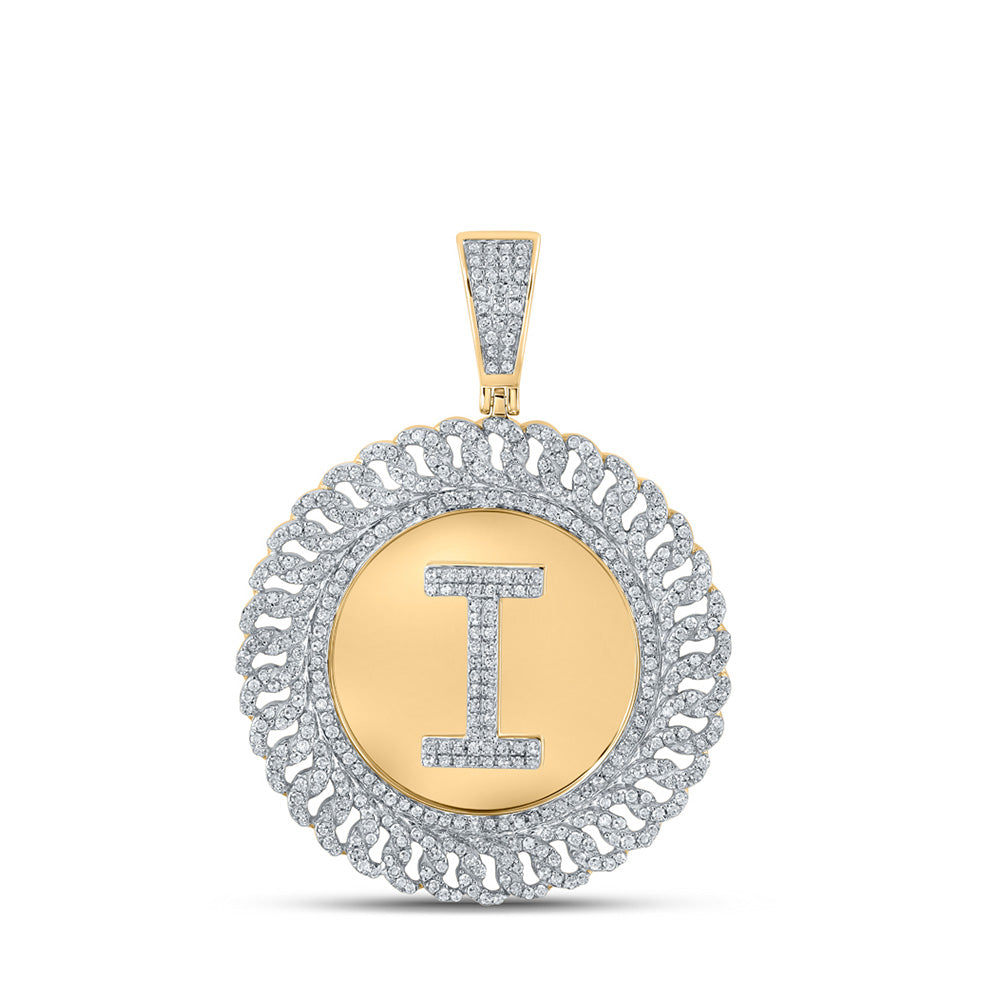 10K Yellow Gold Mens Round Diamond Letter Circle Charm Pendant