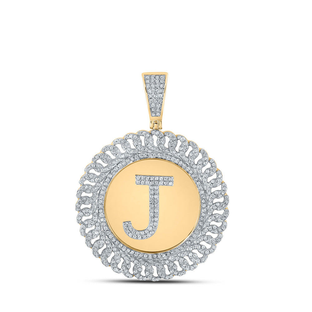 10K Yellow Gold Mens Round Diamond Letter Circle Charm Pendant