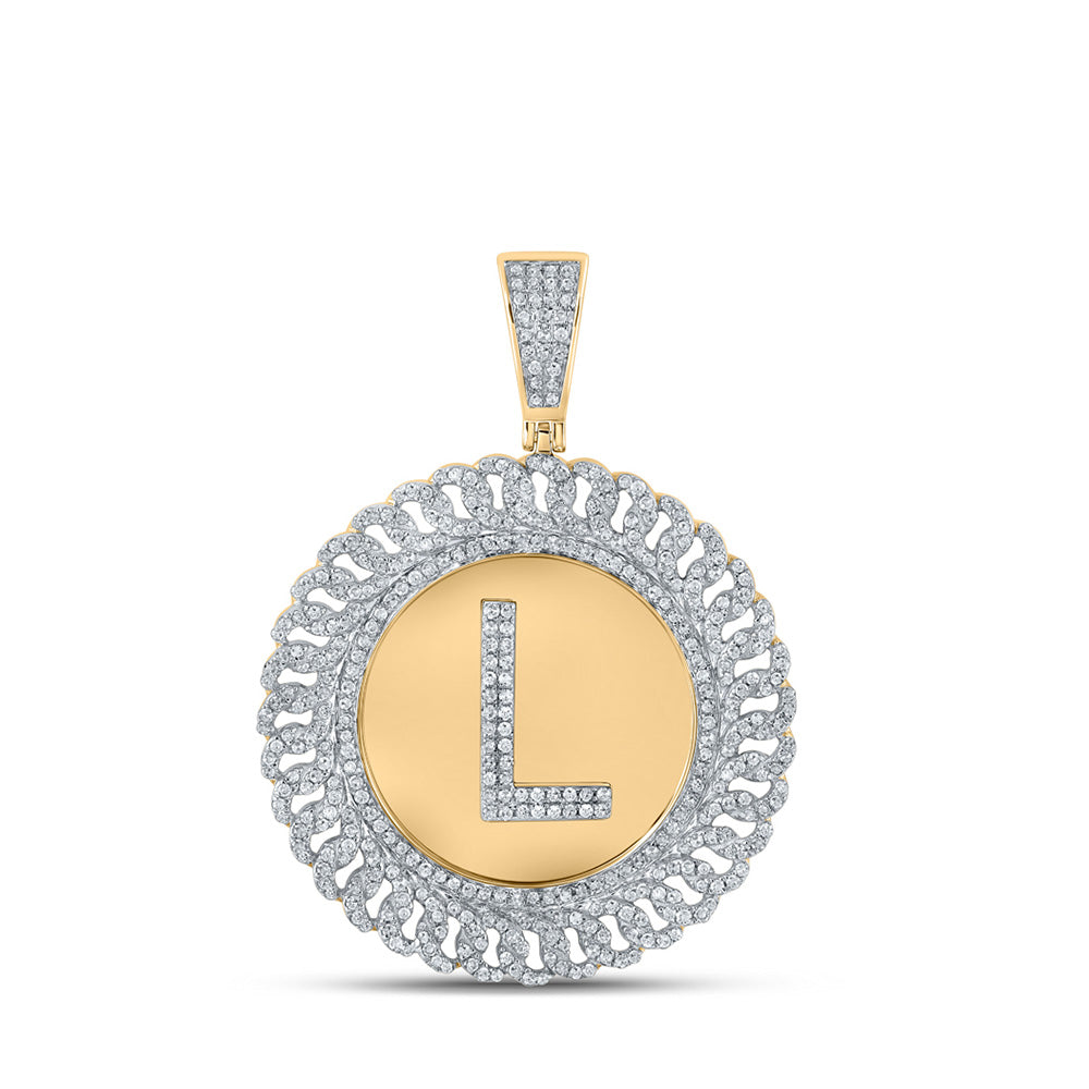 10K Yellow Gold Mens Round Diamond Letter Circle Charm Pendant