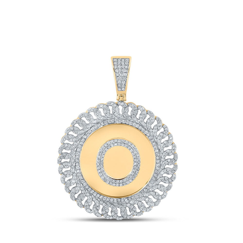 10K Yellow Gold Mens Round Diamond Letter Circle Charm Pendant