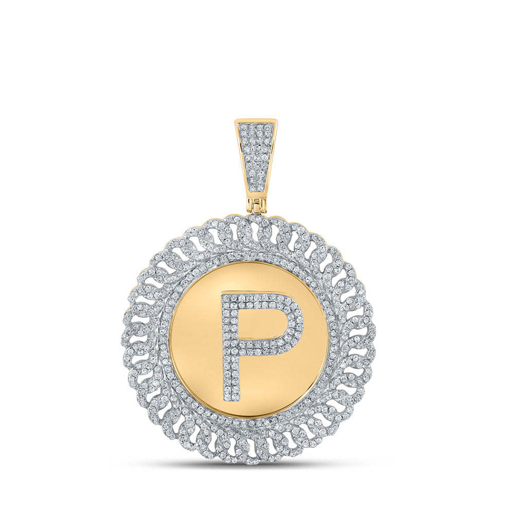 10K Yellow Gold Mens Round Diamond Letter Circle Charm Pendant
