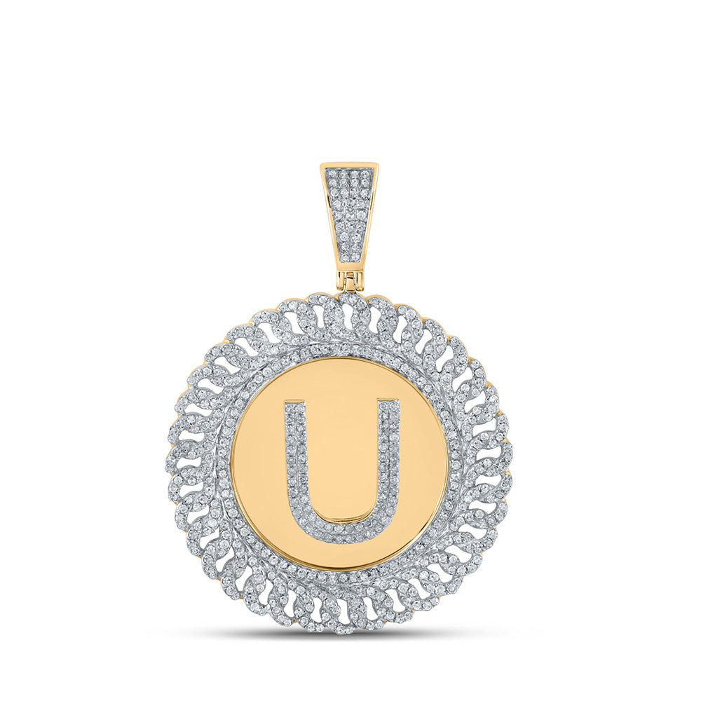 10K Yellow Gold Mens Round Diamond Letter Circle Charm Pendant