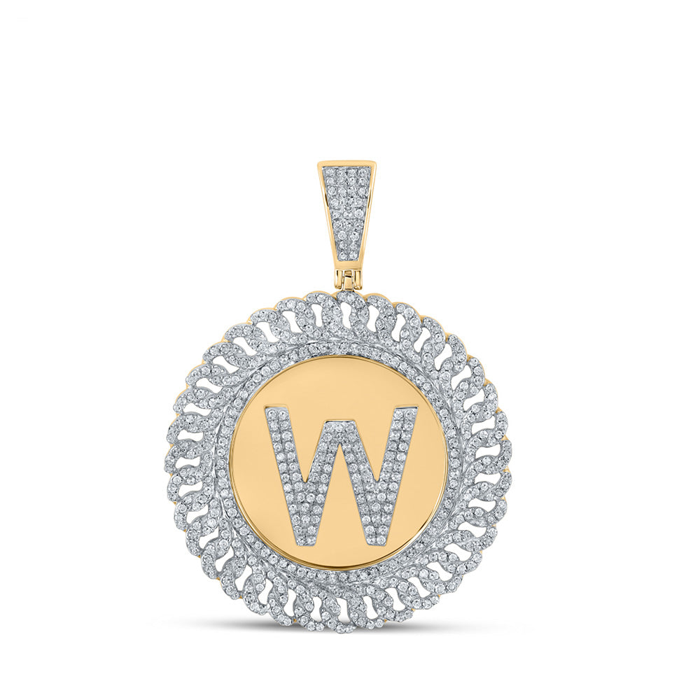 10K Yellow Gold Mens Round Diamond Letter Circle Charm Pendant