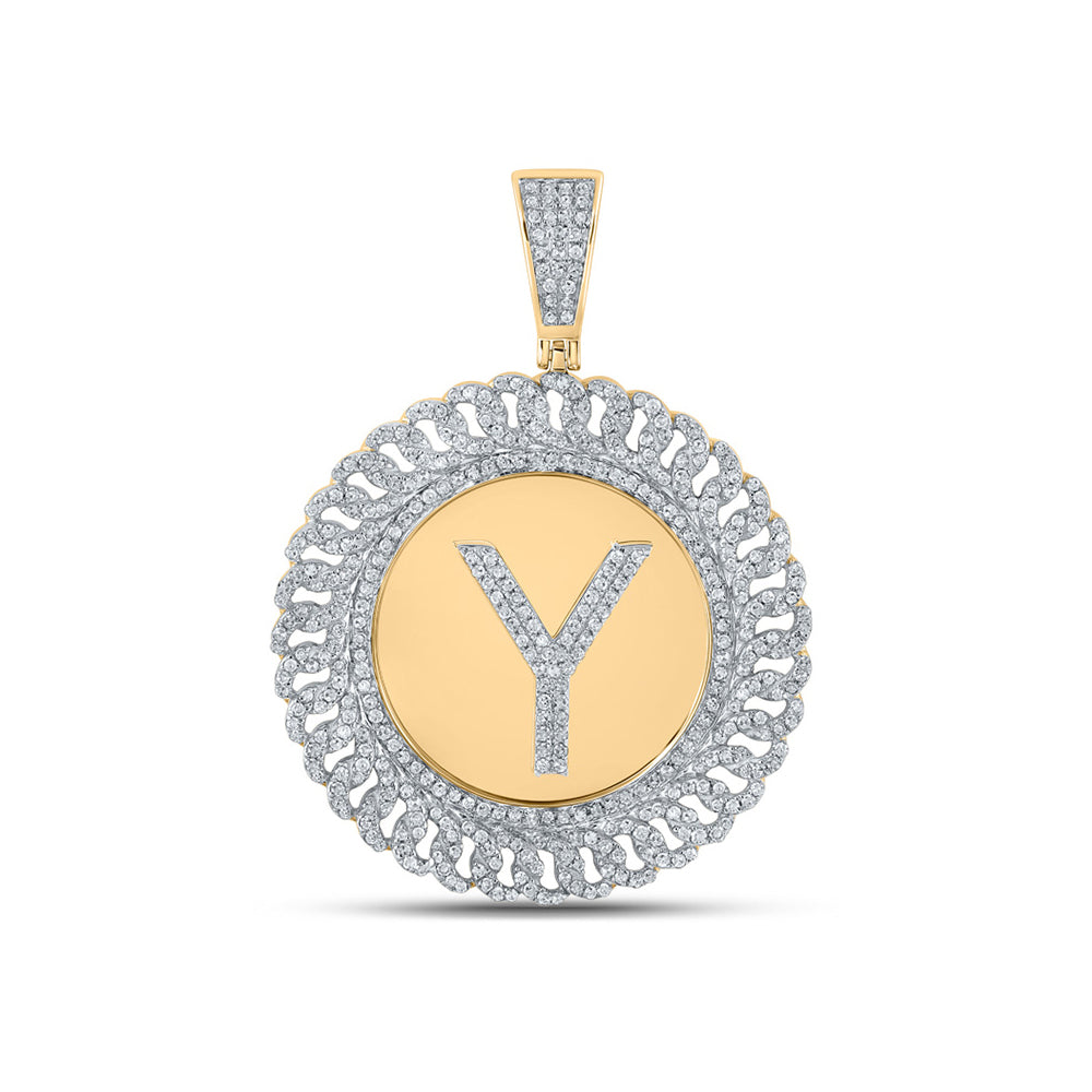 10K Yellow Gold Mens Round Diamond Letter Circle Charm Pendant