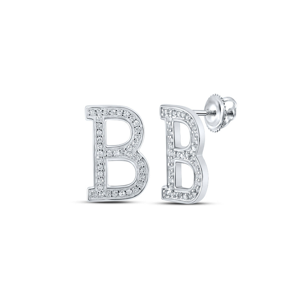 10K White Gold Womens Round Diamond Initial Letter Earrings