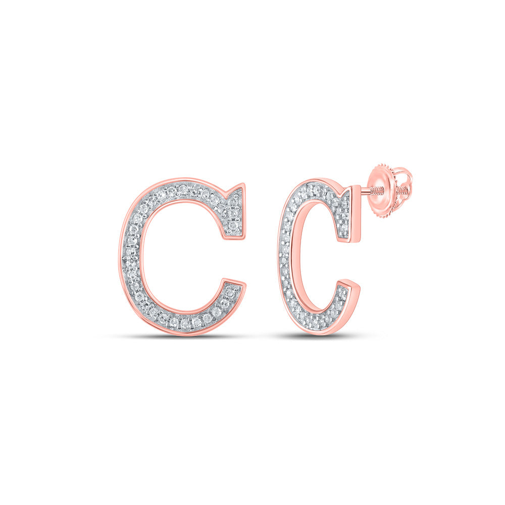 10K Rose Gold Womens Round Diamond Initial Letter Earrings