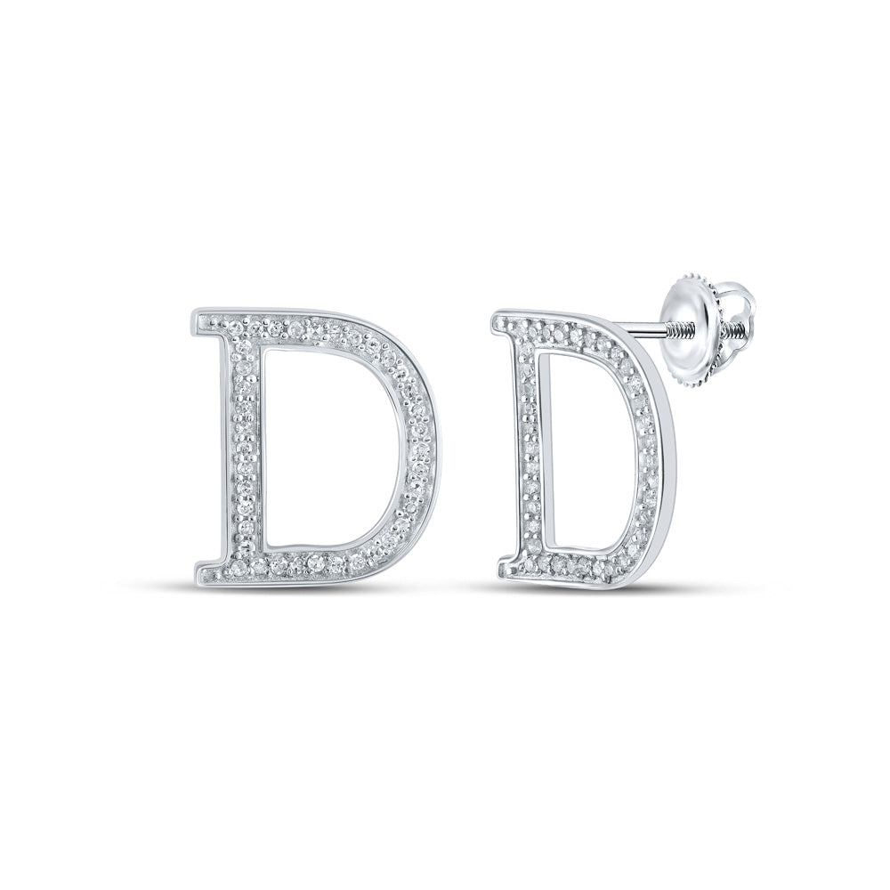 10K White Gold Womens Round Diamond Initial Letter Earrings