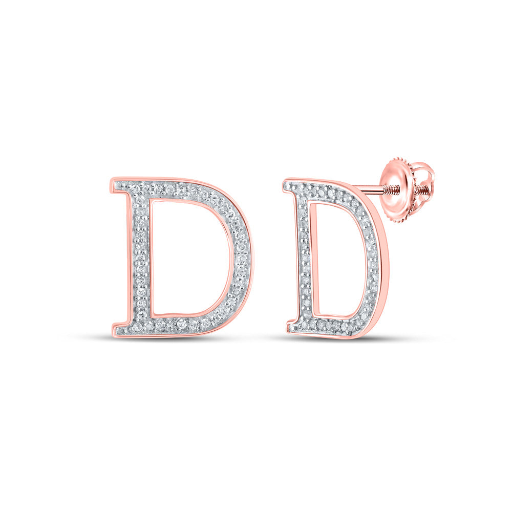 10K Rose Gold Womens Round Diamond Initial Letter Earrings