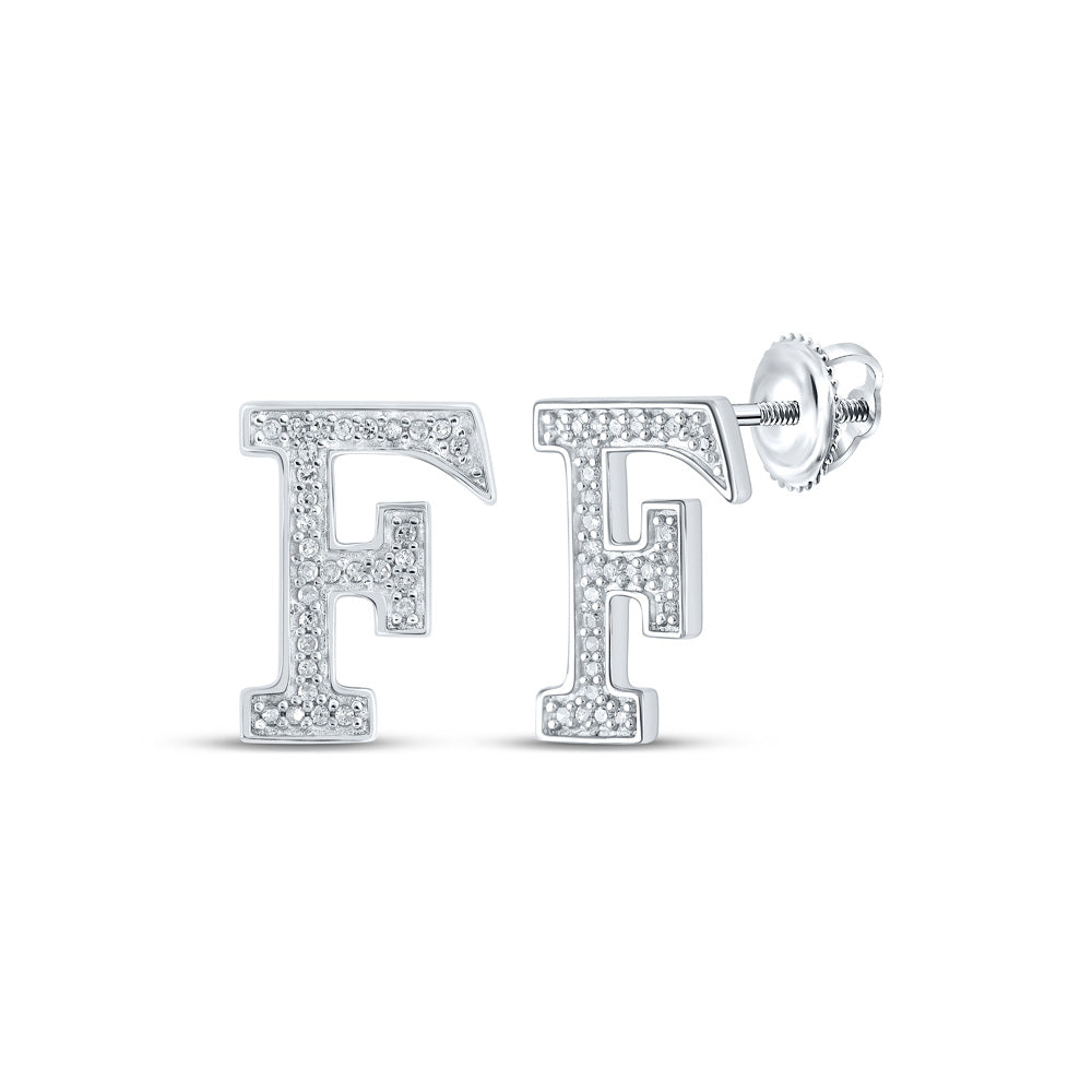 10K White Gold Womens Round Diamond Initial Letter Earrings