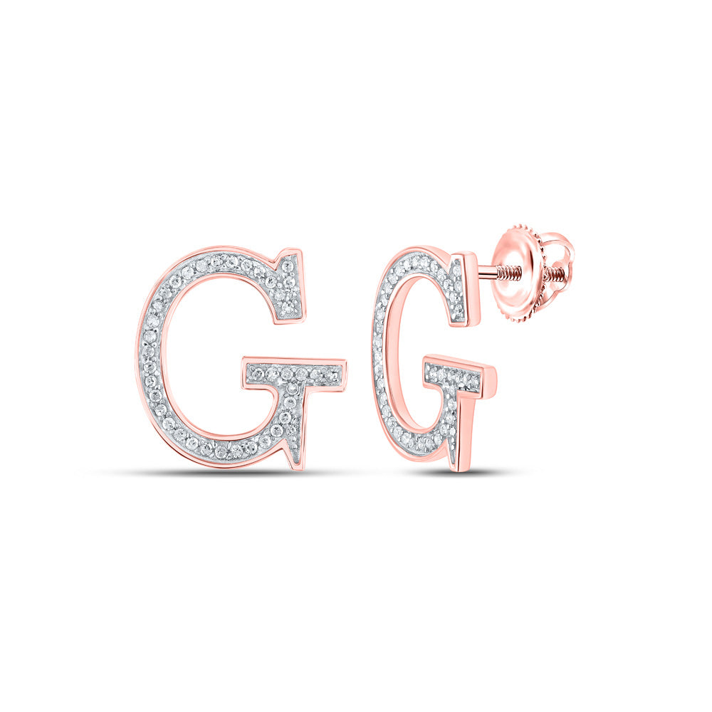 10K Rose Gold Womens Round Diamond Initial Letter Earrings