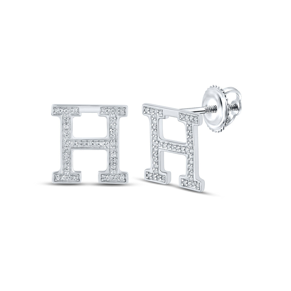 10K White Gold Womens Round Diamond Initial Letter Earrings