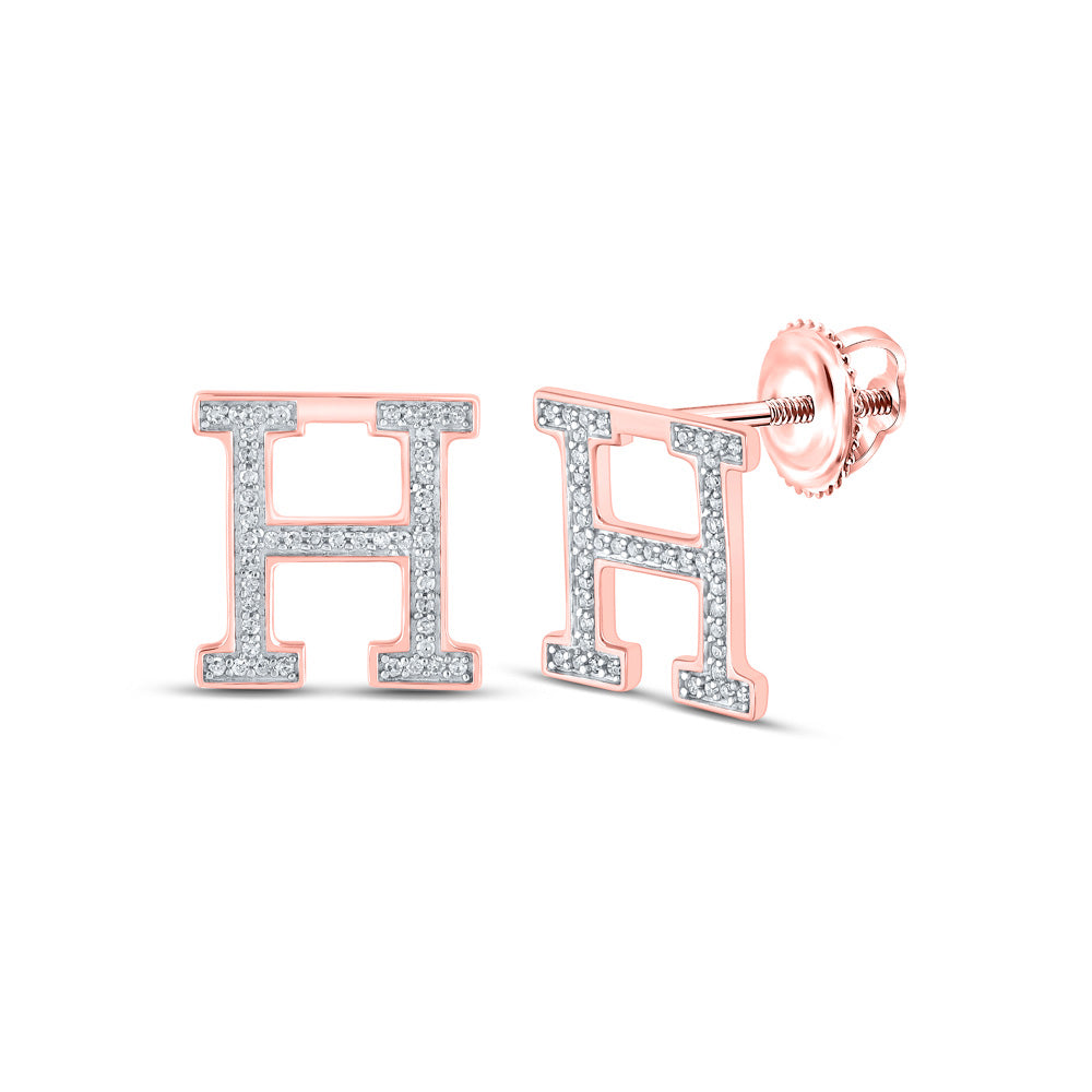 10K Rose Gold Womens Round Diamond Initial Letter Earrings