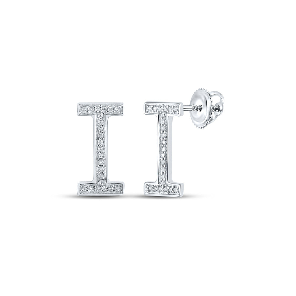 10K White Gold Womens Round Diamond Initial Letter Earrings