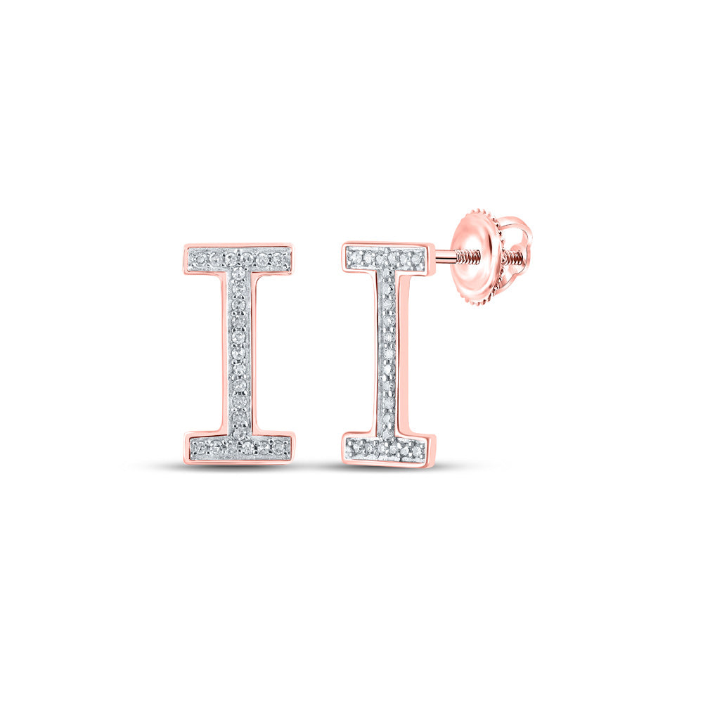 10K Rose Gold Womens Round Diamond Initial Letter Earrings
