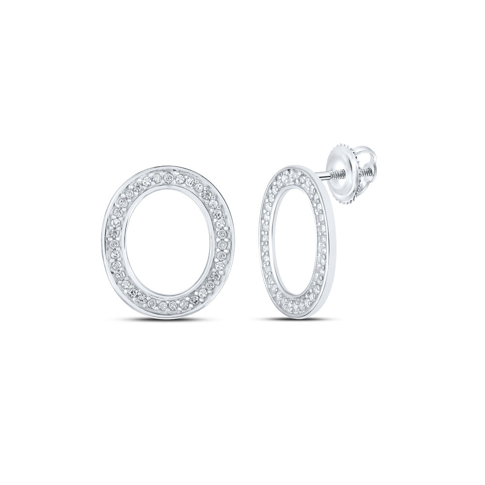10K Yellow Or White Or Rose Gold Womens Round Diamond O Initial Letter Earrings