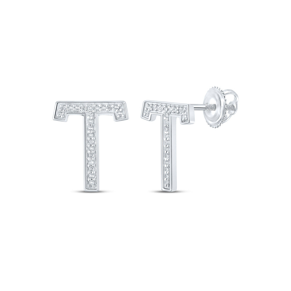 10K Yellow Or White Or Rose Gold Womens Round Diamond T Initial Cluster Earrings