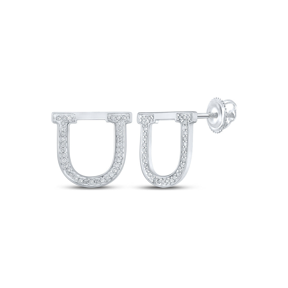 10K Yellow Or White Or Rose Gold Womens Round Diamond U Initial Letter Earrings