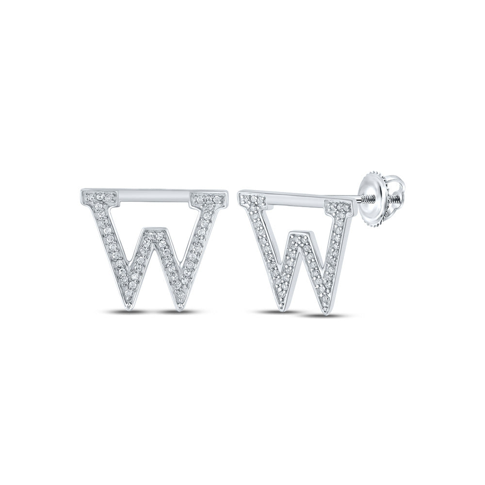 10K Yellow Or White Or Rose Gold Womens Round Diamond W Initial Letter Earrings