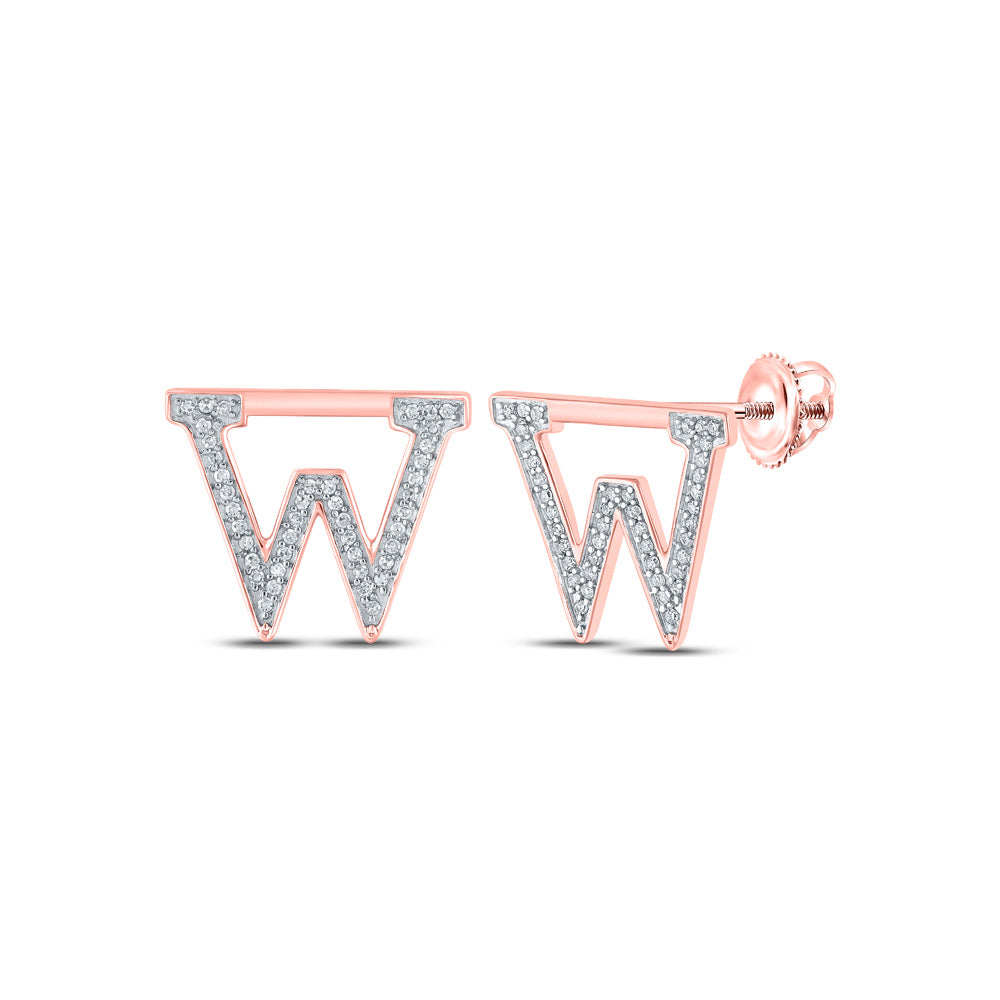 10K Yellow Or White Or Rose Gold Womens Round Diamond W Initial Letter Earrings
