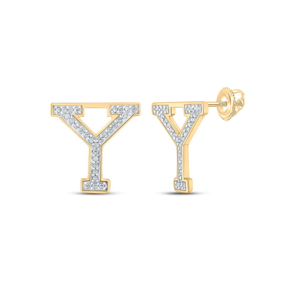 10K Yellow Or White Or Rose Gold Womens Round Diamond Y Initial Letter Earrings
