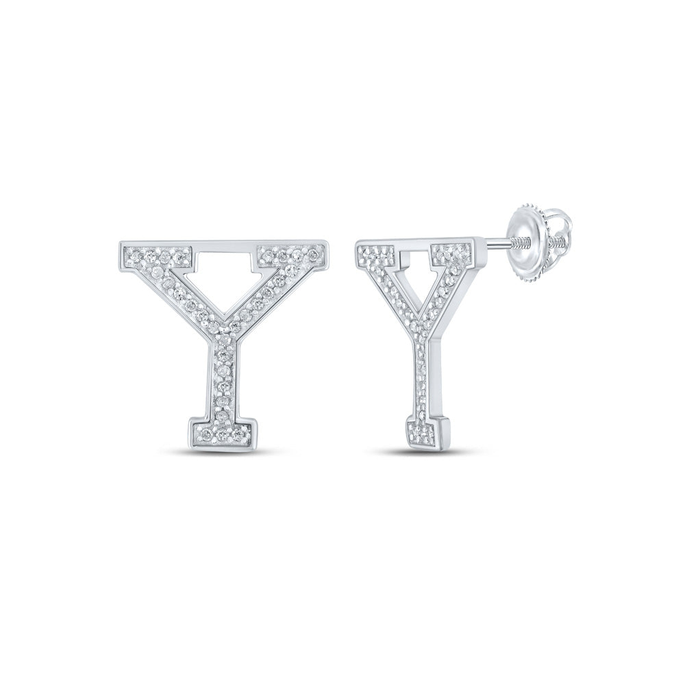 10K Yellow Or White Or Rose Gold Womens Round Diamond Y Initial Letter Earrings