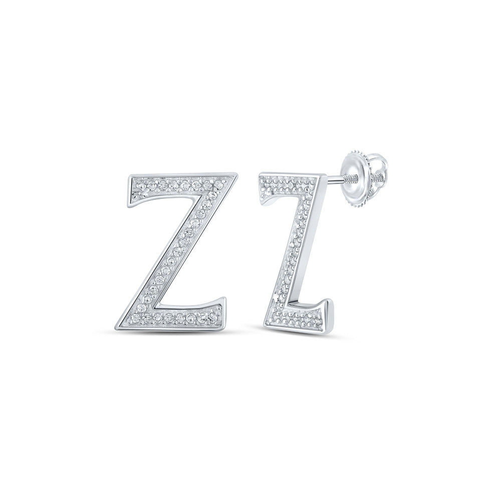 10K Yellow Or White Or Rose Gold Womens Round Diamond Z Initial Letter Earrings