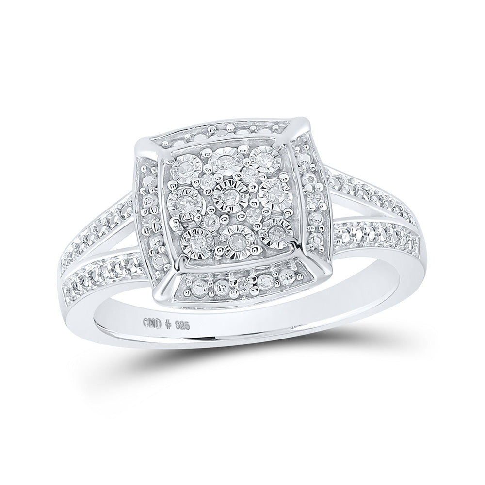 Sterling Silver Womens Round Diamond Square Ring 1/12 Cttw, Womens Size: 5-10