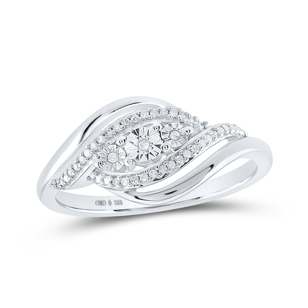 Sterling Silver Womens Round Diamond Crossover Band Ring 1/12 Cttw, Womens Size: 5-10