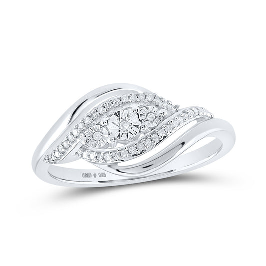 Sterling Silver Womens Round Diamond Crossover Band Ring 1/12 Cttw, Womens Size: 5-10