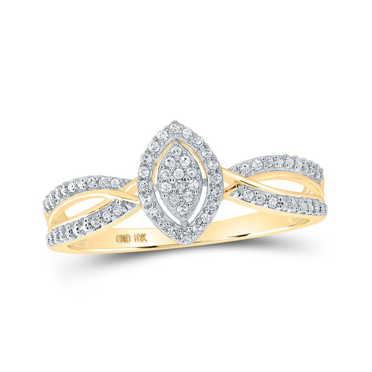 10K Yellow Gold Womens Round Diamond Marquise-shape Cluster Ring 1/10 Cttw, Womens Size: 5-10