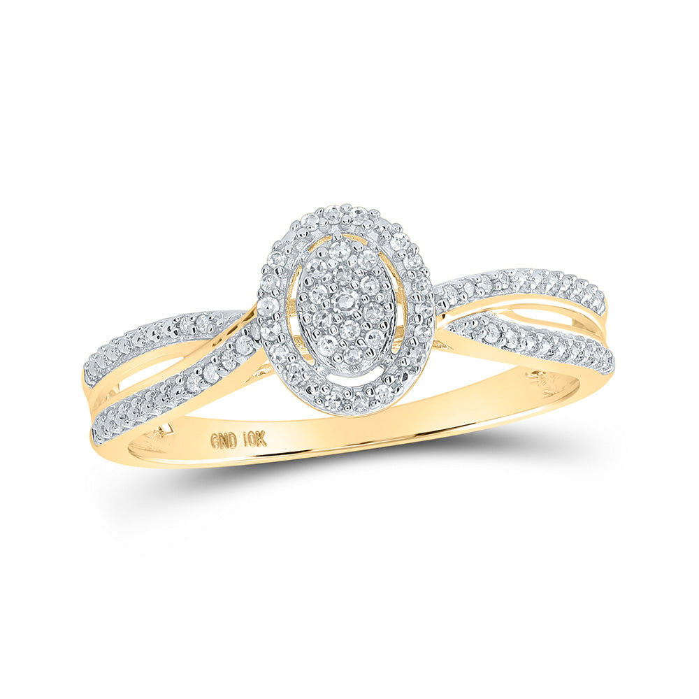 10K Yellow Gold Womens Round Diamond Oval Ring 1/10 Cttw, Womens Size: 5-10